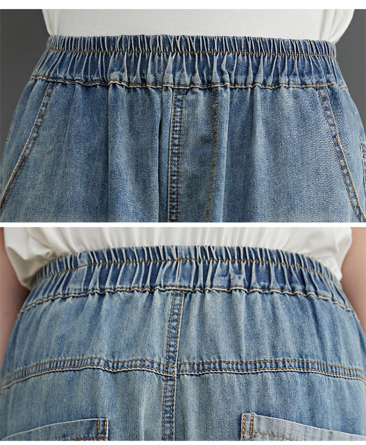 6537 Cartoon Litter Girl Embroidery Denim Pants For Women Trendy Hole Casual High Waist Breeches Pockets Mom Harem Blue Jeans