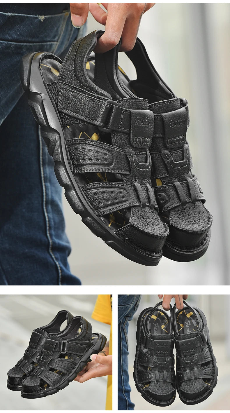 Genuine Leather Casual Shoes For Men High Quality Classic Men Sandals Summer Outdoor Walking Men Sneakers Breathable Men Sandals