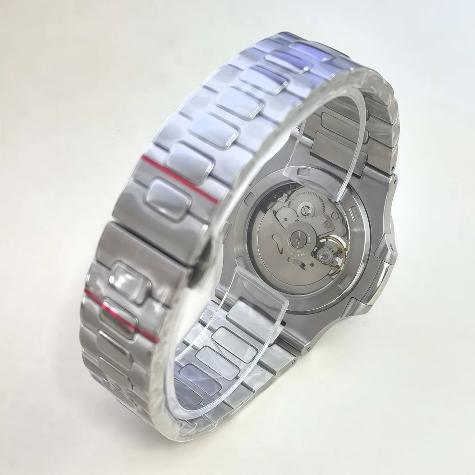 SEIKO NH38 Movement 41mm Fully Automatic Mechanical Men's Watch Hollowed-out Stainless Steel Mineral Glass 10Bar Water Resistant