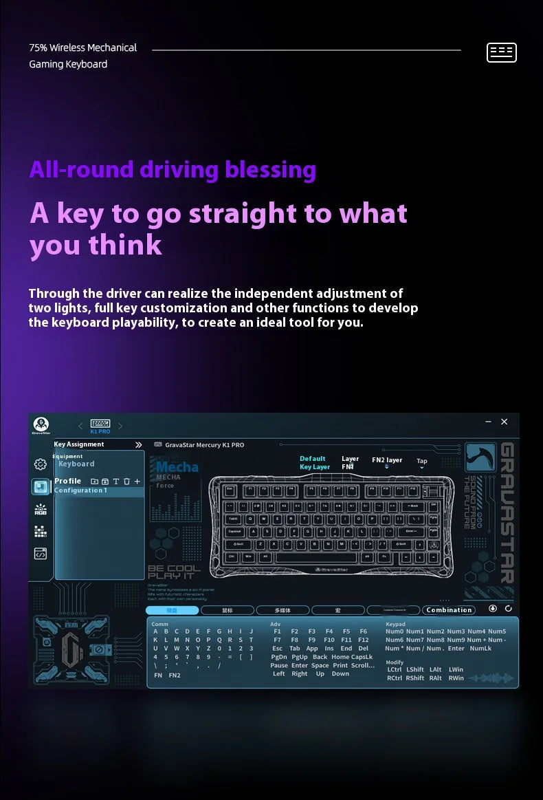 Wireless Mechanical Keyboard Gravastar for Laptop/Computer Special Gift Top Gaming Peripherals Cyberpunk K1 Pro Special Edition