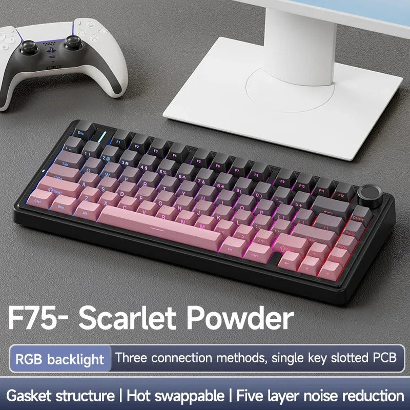 AULA F75 RGB LED 75% Wired USB & 2.4G Wireless Gaming Keyboard OEM Logo Custom PBT Mechanical Switch for PC Desktop Users