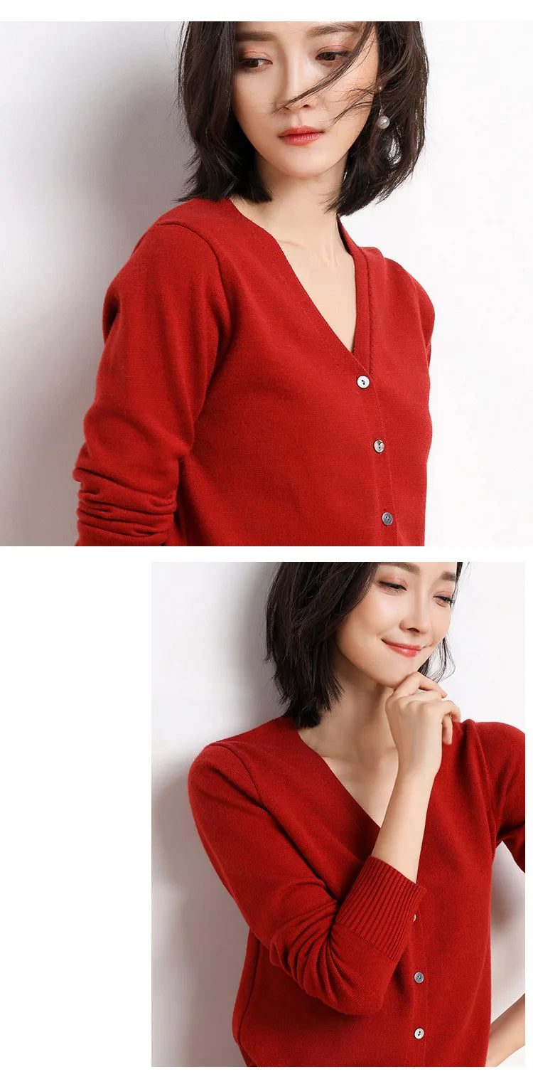 2025 Women Cardigans Long Sleeve Knitted Outerwear Solid Thin Spring Autumn Sweaters V-neck Knitwears Korean Fashion Cardigans