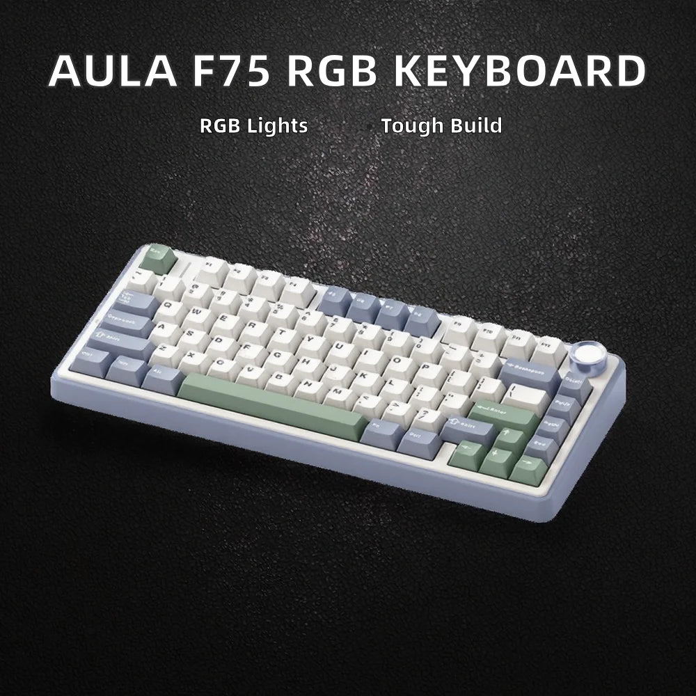 AULA F75 RGB LED 75% Wired USB & 2.4G Wireless Gaming Keyboard OEM Logo Custom PBT Mechanical Switch for PC Desktop Users
