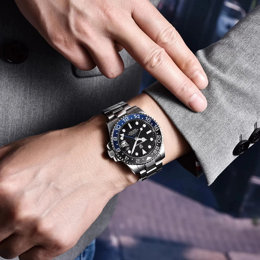 PAGANI 1662 GMT Men Mechanical Watches Sapphire Glass GMT Watches 100M Waterproof All Stainless Steel Automatic Men Watch
