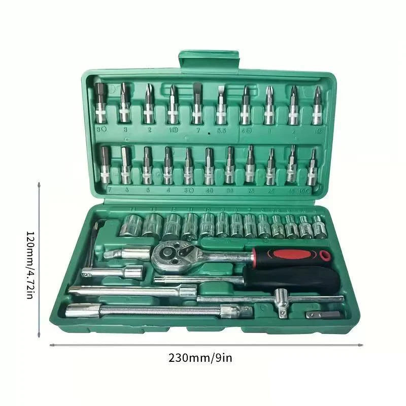 46pcs 1/4 Inch Ratchet Wrench Set Metric Hex Bit Socket Set Mechanic Tool Kits for Auto Repair Vehicle Tools