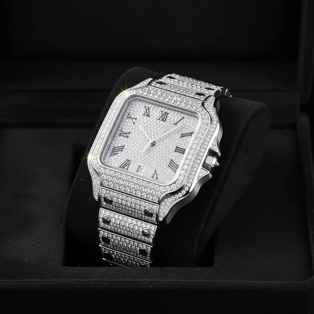 Customized High Quality Men's Ice Crystal VVS Moissanite Watch Cartierable Mechanical Square Case Luxury Wrapped 39mm Hip Hop