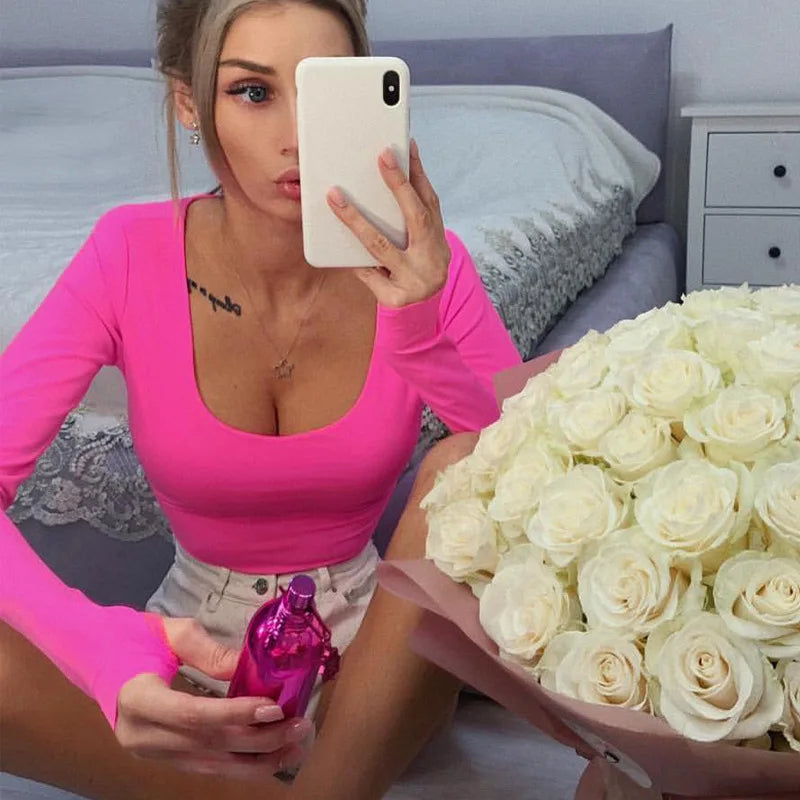 Orange Neon Bodysuit Women Long Sleeve Bodycon Sexy 2025 Autumn Winter Streetwear Club Party Outfits Casual Female Clothing