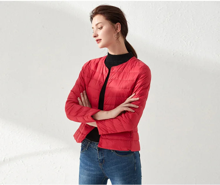 2024 New Spring Winter Women Liner Warm Down Jackets Ultralight Collarless Portable Female Padded Parkas O-Neck Puffer Overcoat