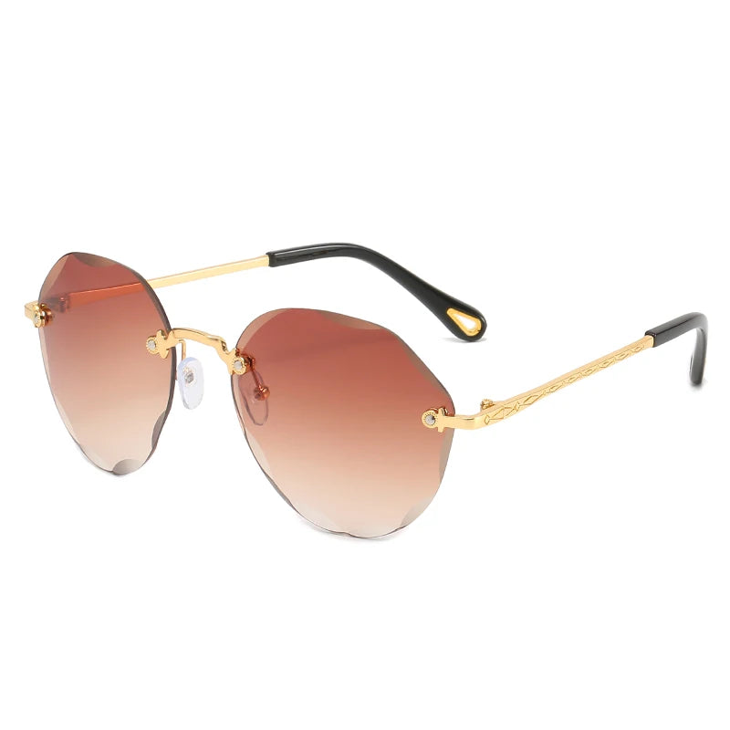 Fashion Rimless Trendy Sunglasses Women Round Cut Edge Gradient Color Sunglasses Gradient Sunglasses UV400 Rimless Shades