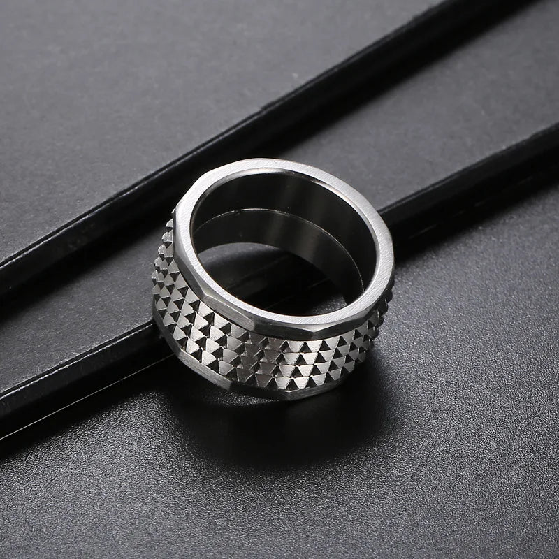 Fongten 12mm Rivet Pyramid Rings For Women Men Stainless Steel Hip Hop Anillos Hombres Classic Charm Ring Jewelry Christmas Gift