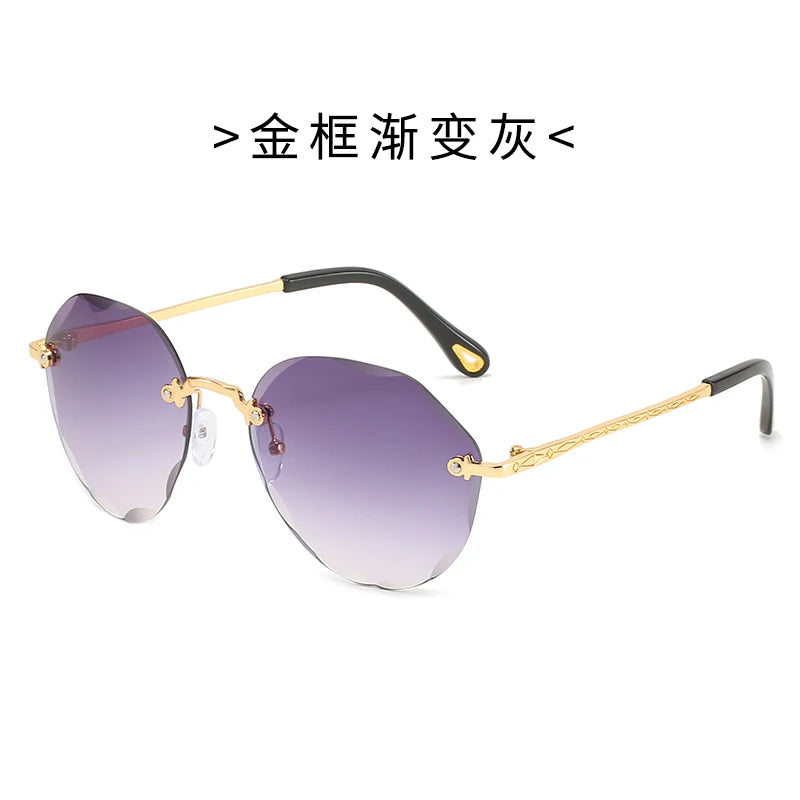 Fashion Rimless Trendy Sunglasses Women Round Cut Edge Gradient Color Sunglasses Gradient Sunglasses UV400 Rimless Shades