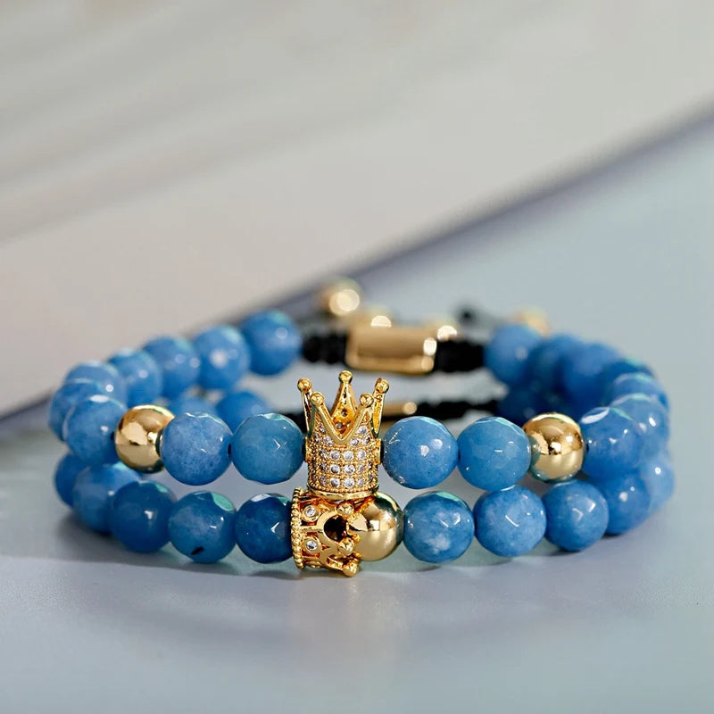Luxury Crown Zircon Weaving Bracelet Homme Pulseira Hombres Classic Blue Stone Beads Bracelet Men Women Dropshipping
