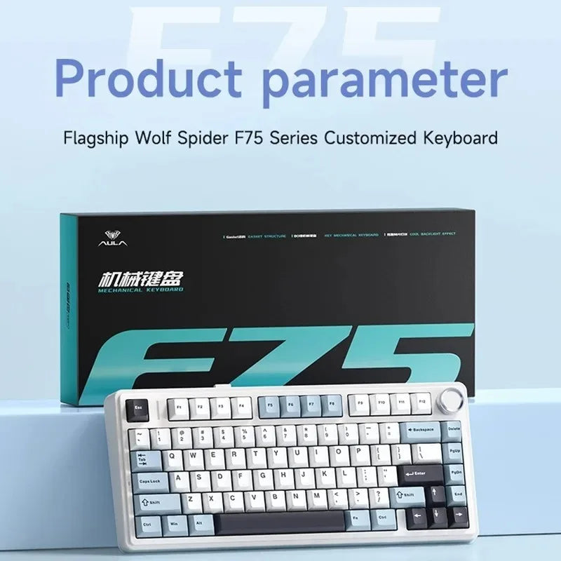 AULA F75 RGB LED 75% Wired USB & 2.4G Wireless Gaming Keyboard OEM Logo Custom PBT Mechanical Switch for PC Desktop Users