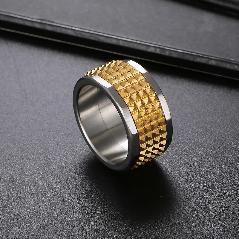 Fongten 12mm Rivet Pyramid Rings For Women Men Stainless Steel Hip Hop Anillos Hombres Classic Charm Ring Jewelry Christmas Gift