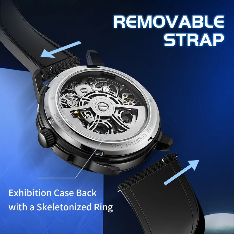 Mark Fairwhale Cross Border Exclusive Fully Skeleton Mechanical Men's Watch Alloy Case Luminous Auto Mechanical Watch