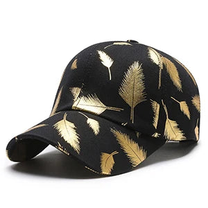 FS Brand Black Golden Feather Print Baseball Cap For Men Summer Women Trucker Hat Casual Cotton Snapback Hip Hop Caps Bone 2026