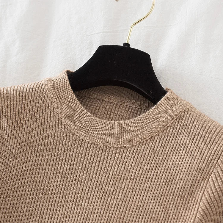 2026 women thick sweater pullovers khaki casual autumn winter button o-neck chic sweater female slim knit top soft jumper tops