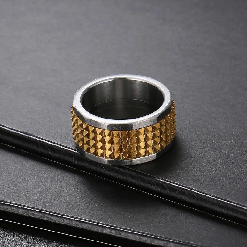 Fongten 12mm Rivet Pyramid Rings For Women Men Stainless Steel Hip Hop Anillos Hombres Classic Charm Ring Jewelry Christmas Gift