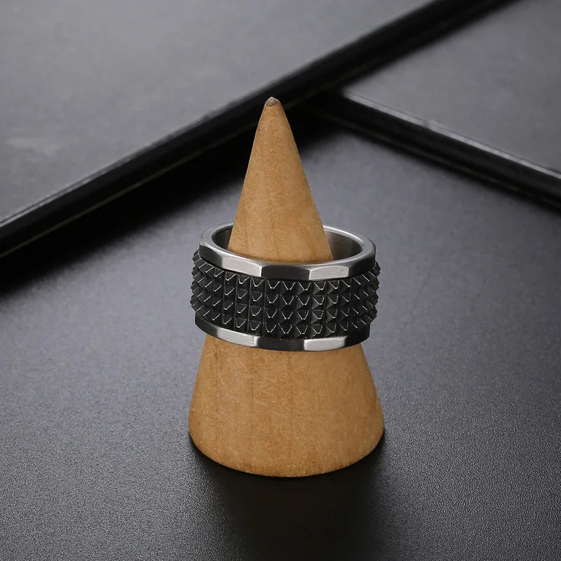 Fongten 12mm Rivet Pyramid Rings For Women Men Stainless Steel Hip Hop Anillos Hombres Classic Charm Ring Jewelry Christmas Gift