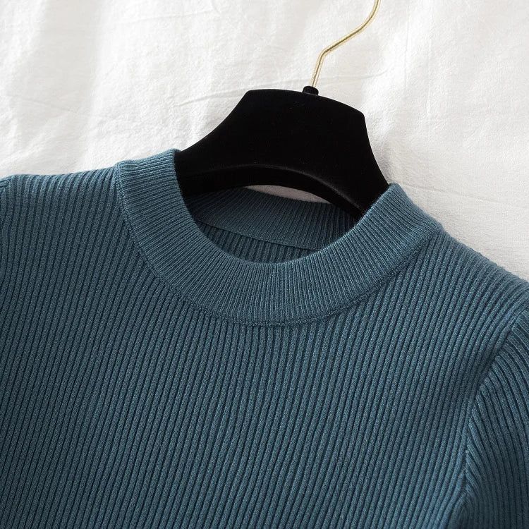 2026 women thick sweater pullovers khaki casual autumn winter button o-neck chic sweater female slim knit top soft jumper tops