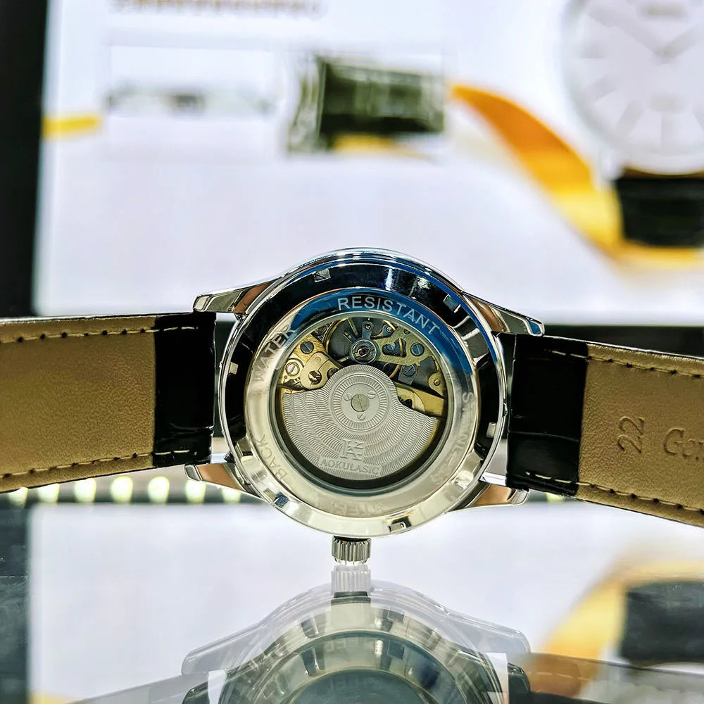 AOKULASIC Business Mechanical Watch for Men with Luminous Starry Rotating Dial Colored Diamonds