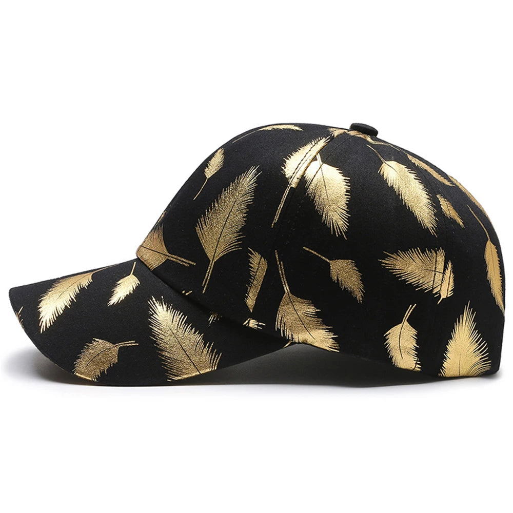 FS Brand Black Golden Feather Print Baseball Cap For Men Summer Women Trucker Hat Casual Cotton Snapback Hip Hop Caps Bone 2026