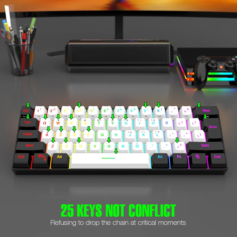 Hot Selling Portable 61 Key Gaming Keyboard 60% Gamer RGB Backlit Wired Mechanical Feel Keyboard Customization