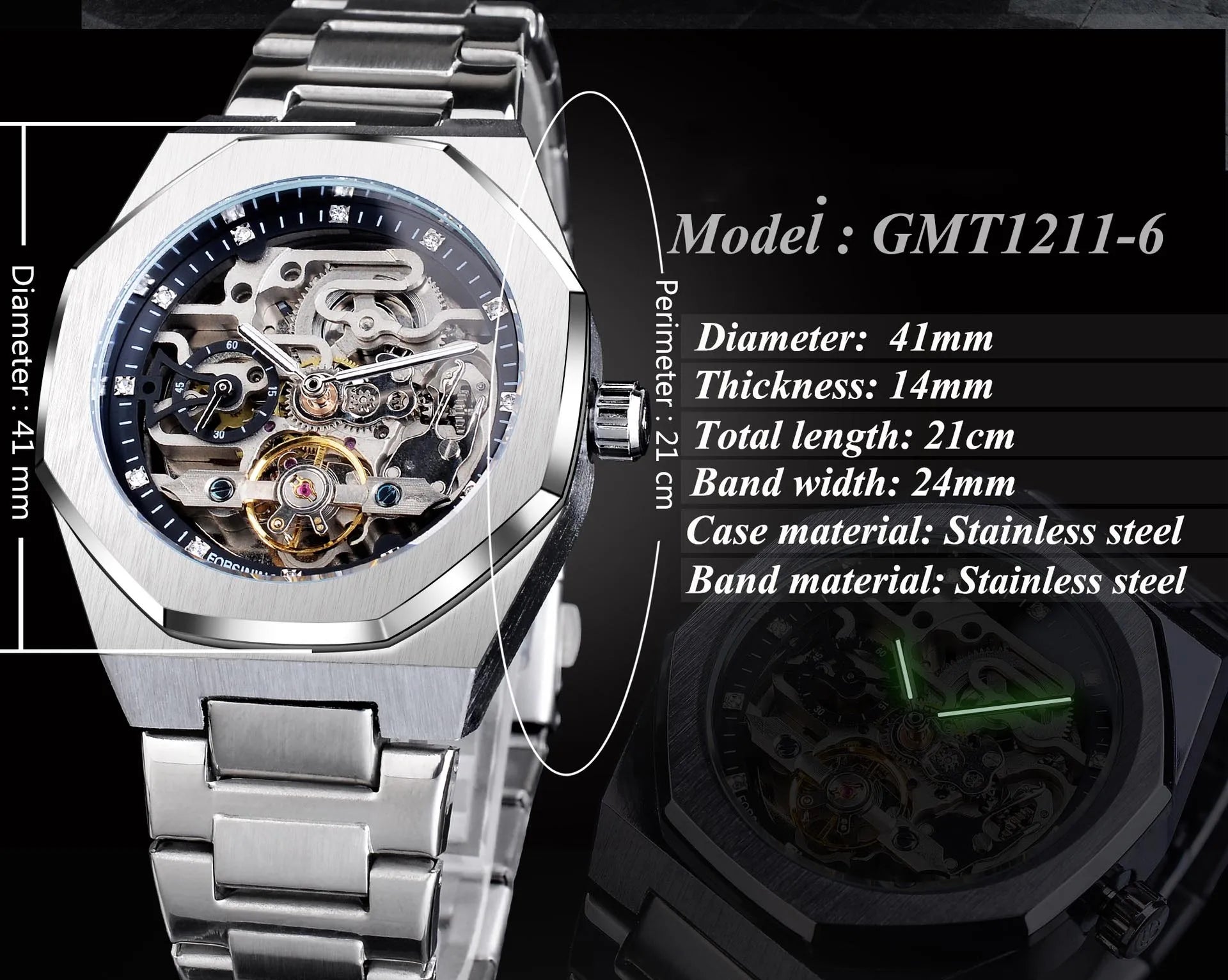 Watches Men Wrist Top Brand Waterproof Fashion Design Luminous Male Relojes Hombre Iced Out Tourbillon Skeleton Mechanical Watch