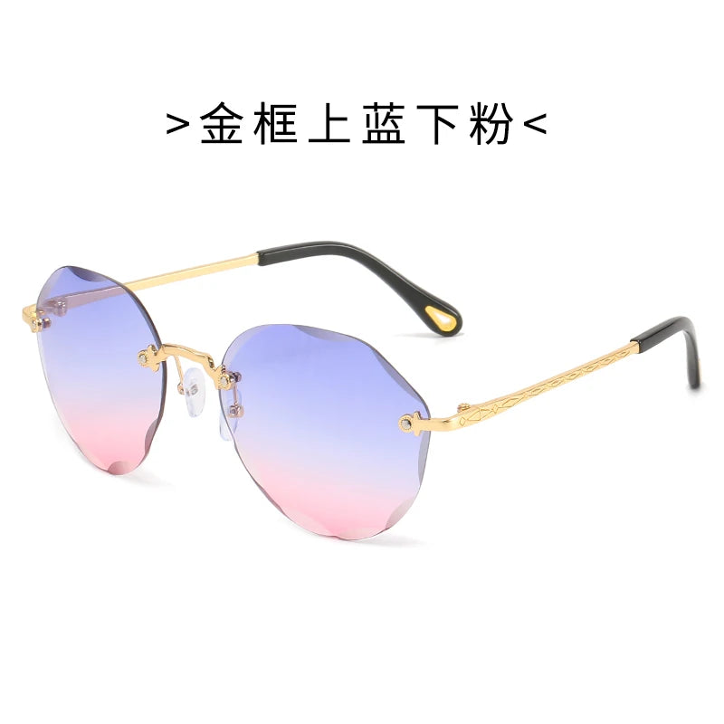 Fashion Rimless Trendy Sunglasses Women Round Cut Edge Gradient Color Sunglasses Gradient Sunglasses UV400 Rimless Shades