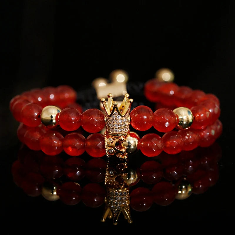 Luxury Crown Zircon Weaving Bracelet Homme Pulseira Hombres Classic Blue Stone Beads Bracelet Men Women Dropshipping