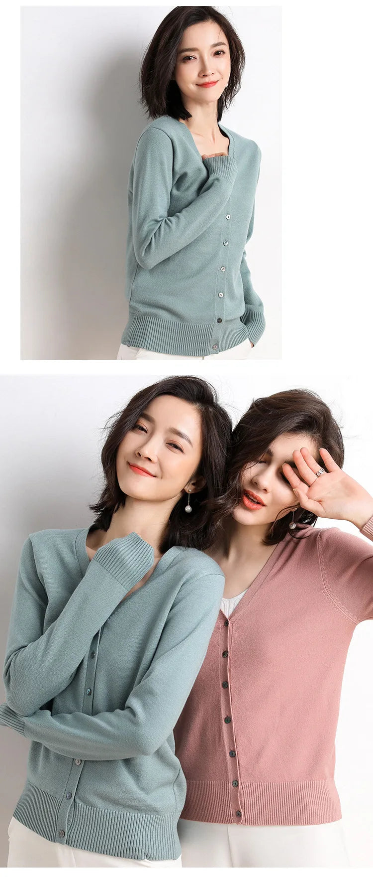 2025 Women Cardigans Long Sleeve Knitted Outerwear Solid Thin Spring Autumn Sweaters V-neck Knitwears Korean Fashion Cardigans