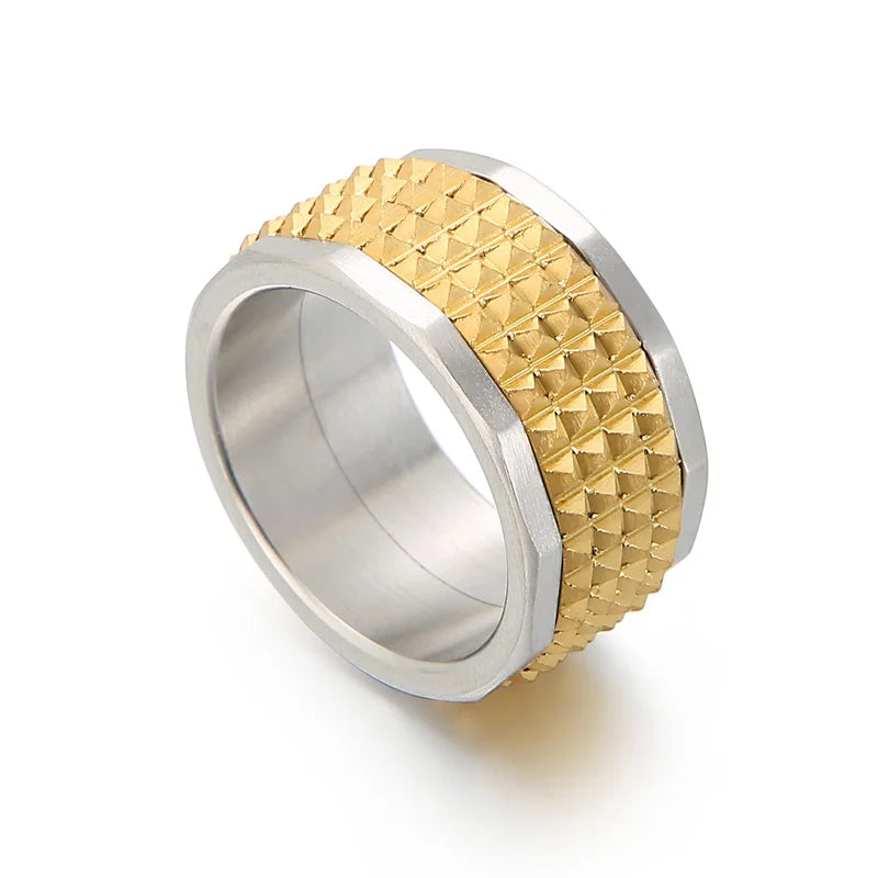 Fongten 12mm Rivet Pyramid Rings For Women Men Stainless Steel Hip Hop Anillos Hombres Classic Charm Ring Jewelry Christmas Gift