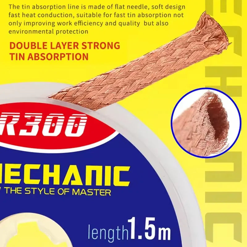 MECHANIC R300 1.0/1.5/2.0/2.5/3.0/3.5/4.0MM 1.5M Solder Wick Remover Desoldering Wire Desoldering Braid PCB BGA Soldering Tools