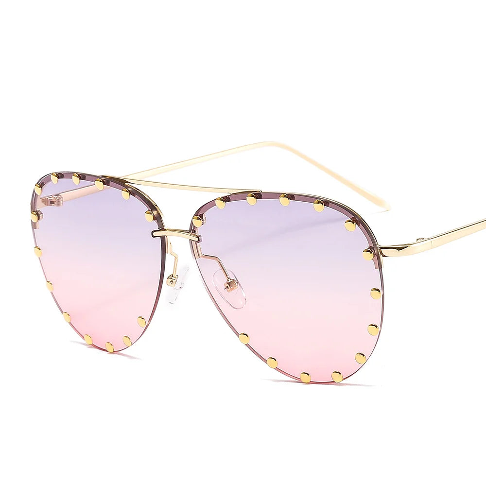 2022 High Gafas Designer Quality Unisex Metal Sunglass Glasses Luxury Branded Aviation Sunglasses studded Large-frame Sunglasses