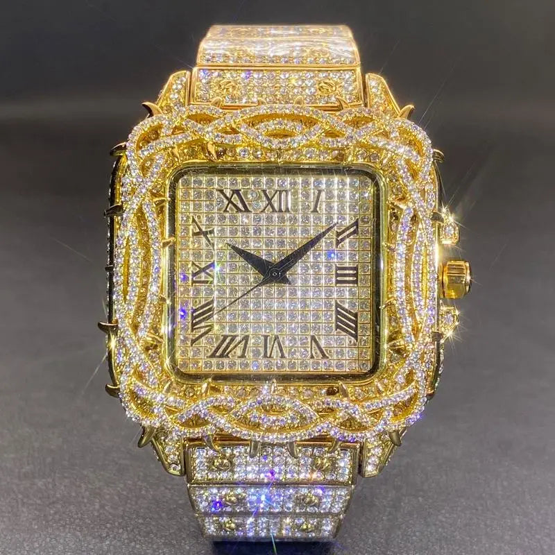 Men's Moissanite Diamond Quartz Watch Hip-hop Ice Thorn Dial Inlaid Zircon Square Full Diamond Waterproof Mechanical watches