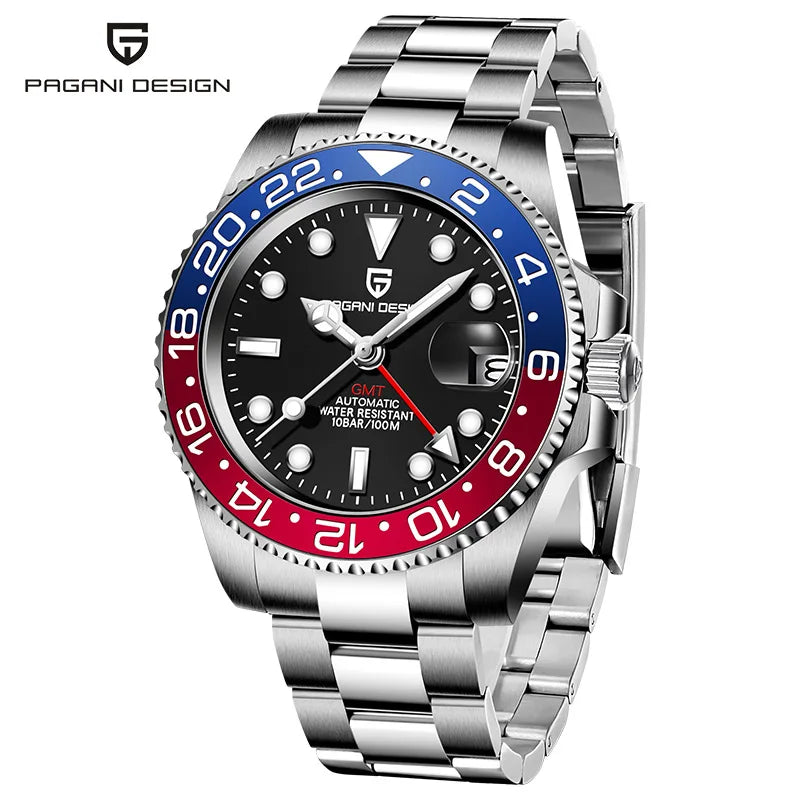 PAGANI 1662 GMT Men Mechanical Watches Sapphire Glass GMT Watches 100M Waterproof All Stainless Steel Automatic Men Watch