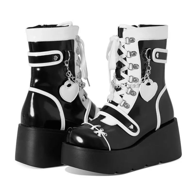 Thick Bottom Boots 2025 New Punk Thick Bottom Middle Boots Women's European and American Cute Hot Girl Motorcycle Boots