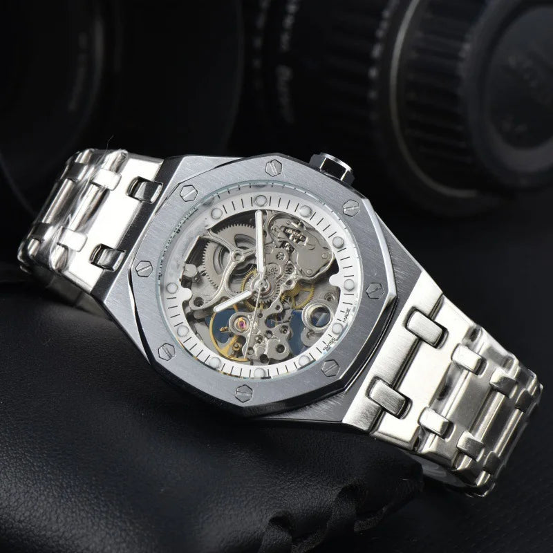 2024 Automatic Mechanical Men's Watch Stainless Steel Band Metal Octagonal Case Medieval Style 43mm Pointer Dial