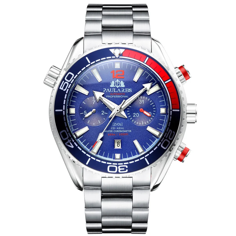 Drop Ship Men Mechanical Wristwatch Stainless Steel Waterproof Sport Chronograph See Through Montre Homme Luxury Automatic Watch