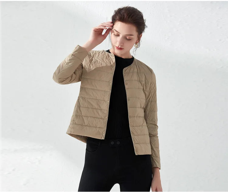 2024 New Spring Winter Women Liner Warm Down Jackets Ultralight Collarless Portable Female Padded Parkas O-Neck Puffer Overcoat