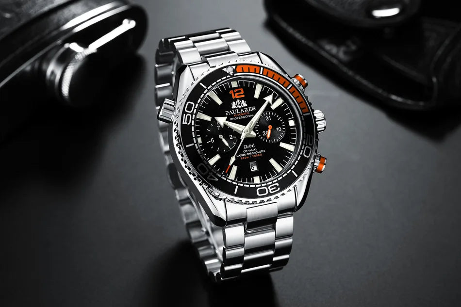 Drop Ship Men Mechanical Wristwatch Stainless Steel Waterproof Sport Chronograph See Through Montre Homme Luxury Automatic Watch