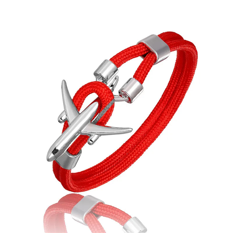 MKENDN Fashion Anchor Men Women Airplane Bracelets Charm Rope Chain Paracord Hope To Safe Jewelry Pulseras hombres