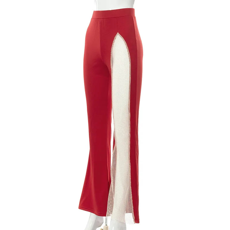 Street Fashion Flared Pants  Women Grenadine High Waist Pants for Women Glitter High Slit Boot Cut Flared Trousers 2021 Autumn