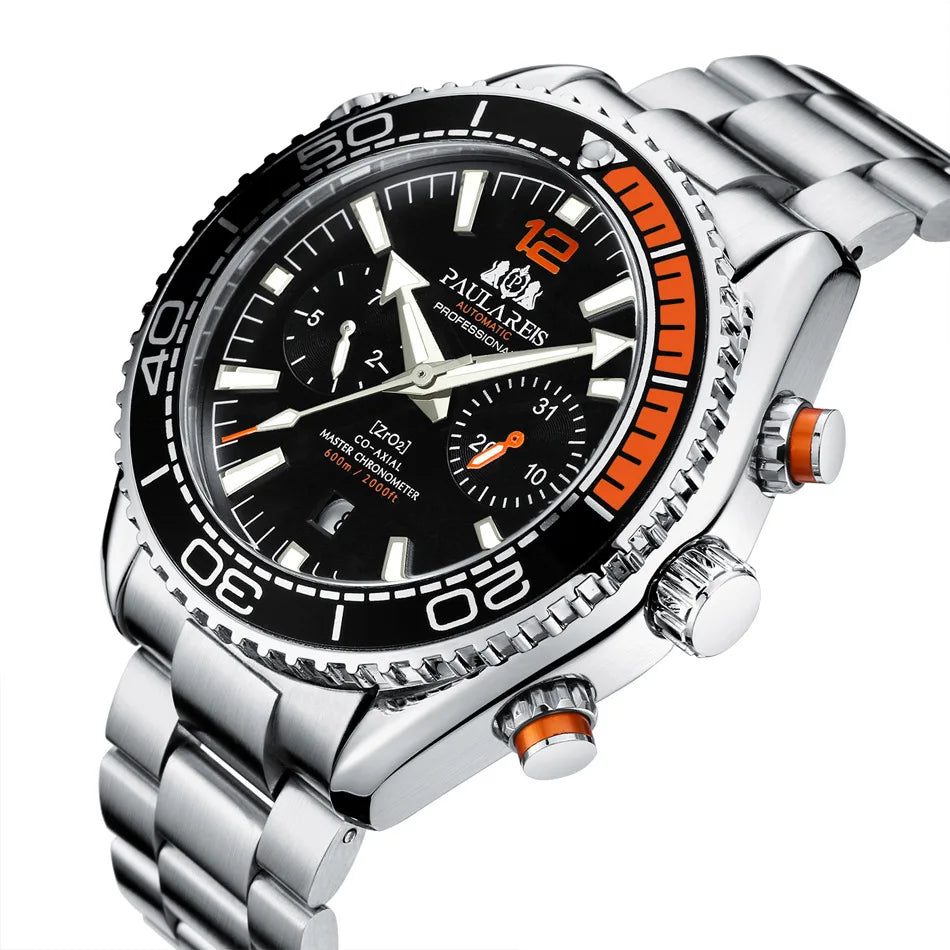 Drop Ship Men Mechanical Wristwatch Stainless Steel Waterproof Sport Chronograph See Through Montre Homme Luxury Automatic Watch