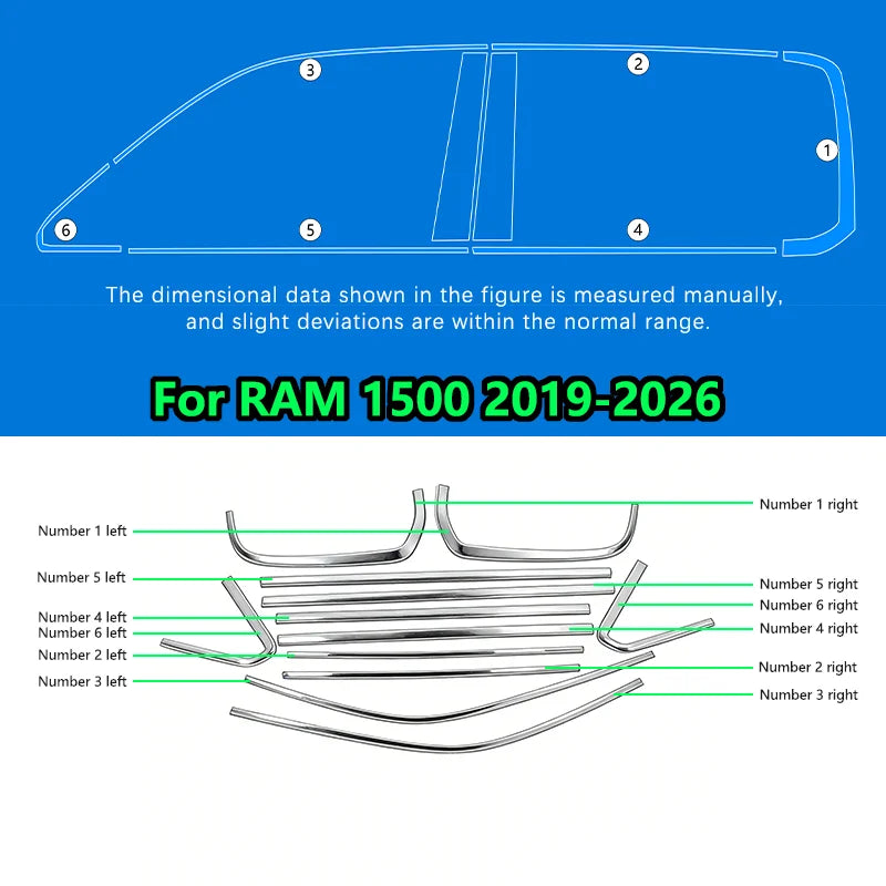 Wholesale Custom Car Accessories Black Door Chrome Window Decorative Moulding Trim for Dodge RAM 1500 RHO 2019-2026