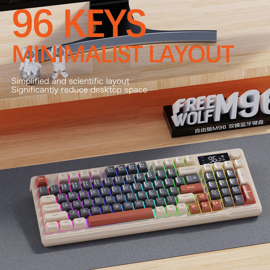 Free Wolf M96 Wireless BT Dual Mode Mechanical Touch Keyboard PBT Ball Hat With Display Knob Game Keyboard