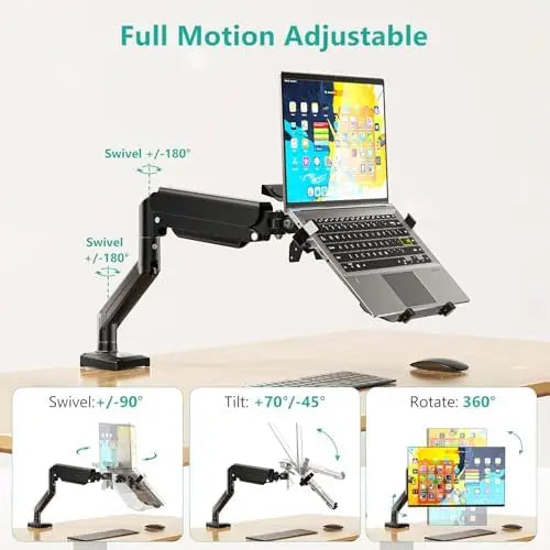 ZhongQu DT-01LP 17"-34" 10-12kg 2-in-1 Laptop Desk Mount Single Monitor Stand Mechanical Spring VESA Mount Bracket Metal  Stock