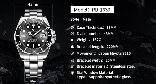 2026 New PAGANI Design PD-1639 Waterproof Japan 8215 Luxury Sapphire Crystal Glass Mechanical Men Watches Relogio Masculino