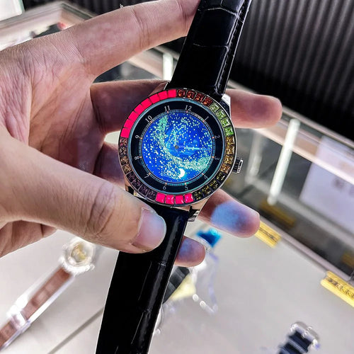 AOKULASIC Business Mechanical Watch for Men with Luminous Starry Rotating Dial Colored Diamonds