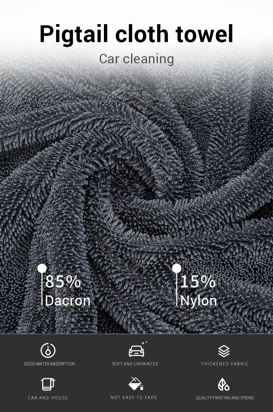 Car Wash Towel 1200GSM Double Sided Towel Car Detailing Twisted Braid Cloth Super Absorbent Rag for Car Home Washing Accessories